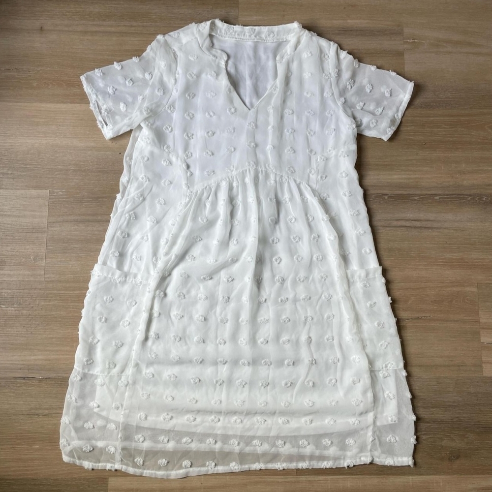 White Embroidered V-Neck Dress